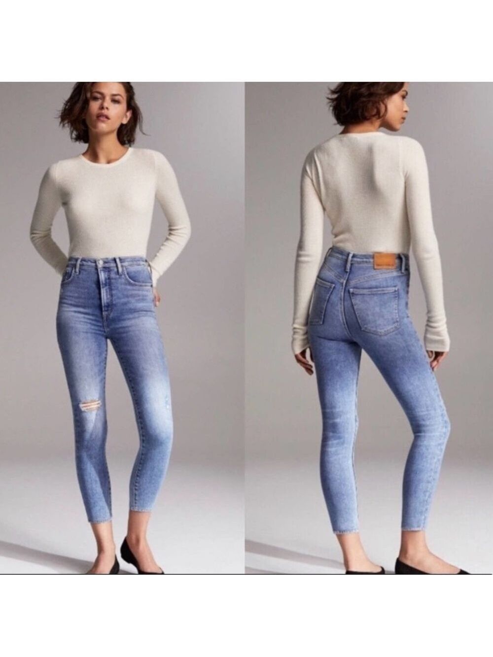 Aritzia Denim Forum the Lola High Rise Skinny Crop Distressed Jeans